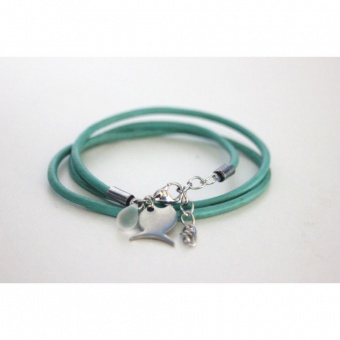 Bracelet cuir turquoise et breloque poisson acier