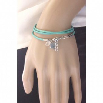 Bracelet cuir turquoise et breloque poisson acier