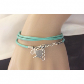 Bracelet cuir turquoise et breloque poisson acier