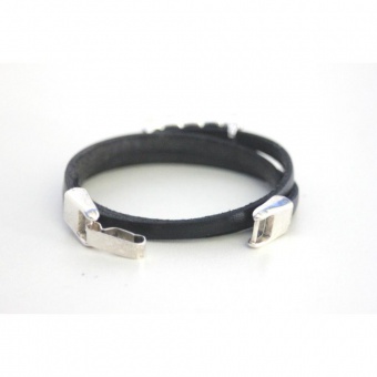 Bracelet manchette en cuir 3 tours noir et strass 