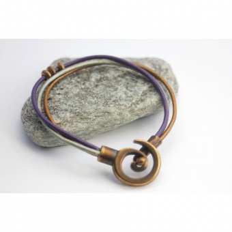 Bracelet cuir bronze violet argent fermoir spirale