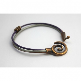 Bracelet cuir bronze violet argent fermoir spirale