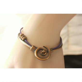 Bracelet cuir bronze violet argent fermoir spirale