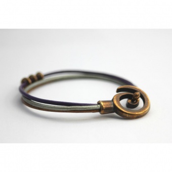 Bracelet cuir bronze violet argent fermoir spirale