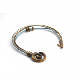 Bracelet cuir bronze bleu argent fermoir spirale