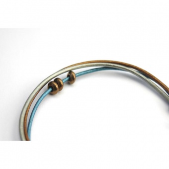 Bracelet cuir bronze bleu argent fermoir spirale