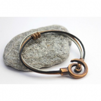 Bracelet cuir bronze noir argent fermoir spirale
