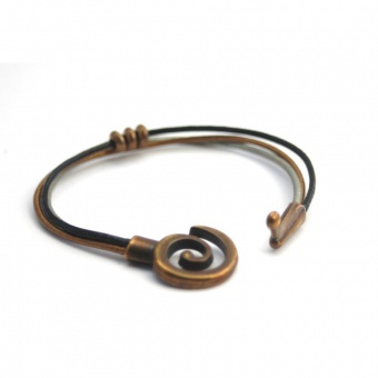 Bracelet cuir bronze noir argent fermoir spirale