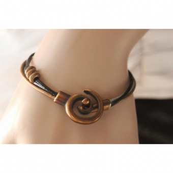 Bracelet cuir bronze noir argent fermoir spirale