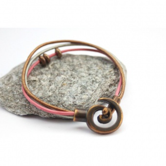 Bracelet cuir bronze rose argent fermoir spirale