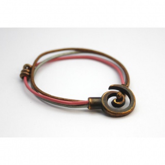 Bracelet cuir bronze rose argent fermoir spirale