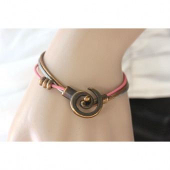 Bracelet cuir bronze rose argent fermoir spirale