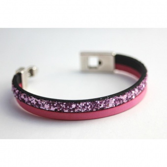 Bracelet cuir et paillettes rose fermoir aimanté