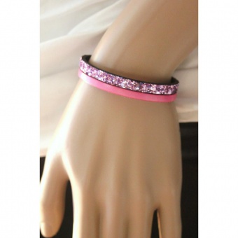 Bracelet cuir et paillettes rose fermoir aimanté