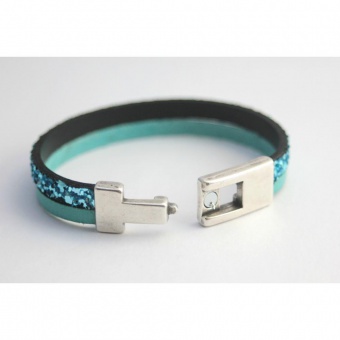 Bracelet en cuir & paillettes bleu turquoise