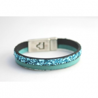 Bracelet en cuir & paillettes bleu turquoise