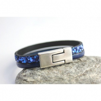 bracelet cuir bleu fermoir aimantÃ©