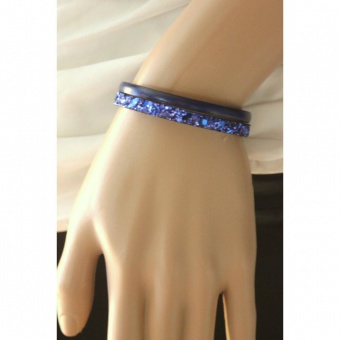 Bracelet en cuir & paillettes bleu électrique
