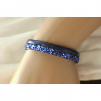 Bracelet en cuir & paillettes bleu électrique