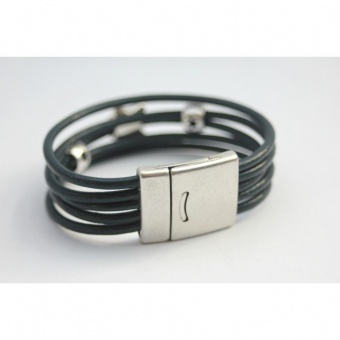 Bracelet manchette cuir bleu nuit étoile argent