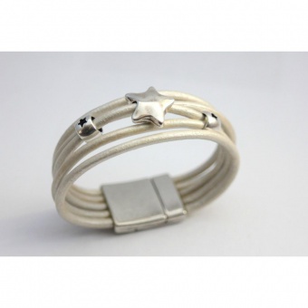 manchette cuir blanc et perles argent by EmmaFAshionStyle