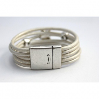 Bracelet manchette cuir blanc nacré étoile argent