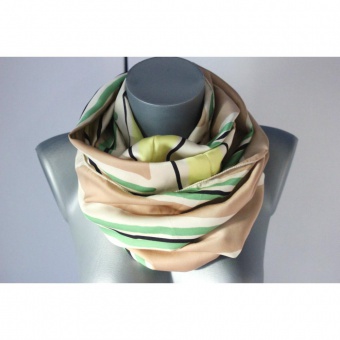 Snood tissu imprimé graphique beige vert et jaune 