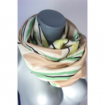 Snood tissu imprimé graphique beige vert et jaune 