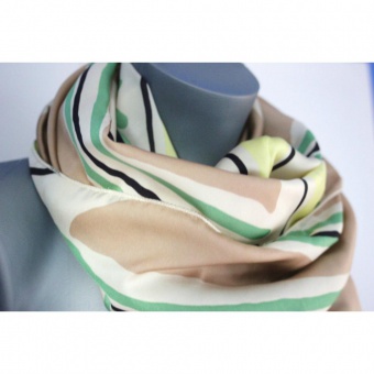 Snood tissu imprimé graphique beige vert et jaune 