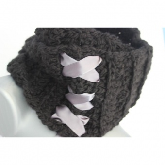 Echarpe Snood laine noire et ruban satin gris