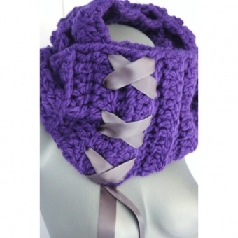 Echarpe Snood laine violet et ruban satin gris