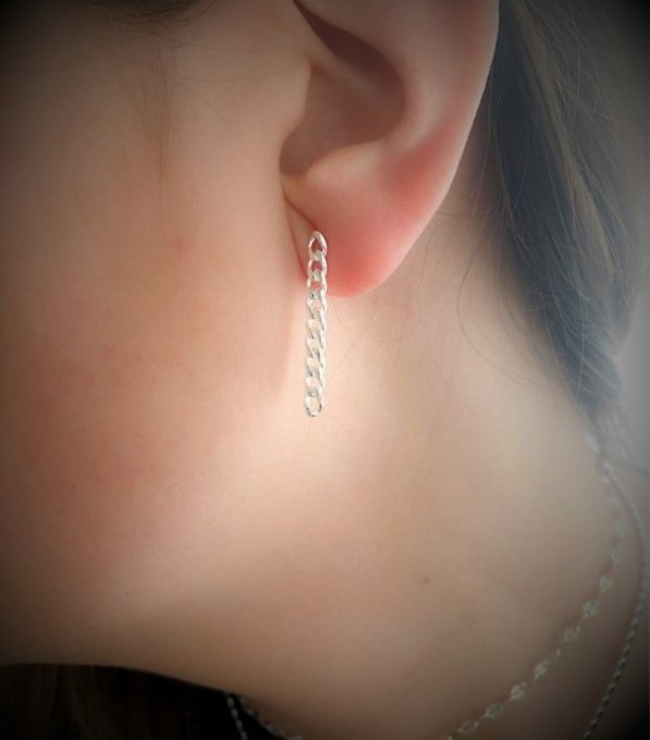 Boucles d'oreilles chaines argent massif