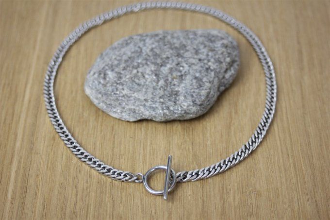 Collier acier inoxydable maillons gourmette fermoir T