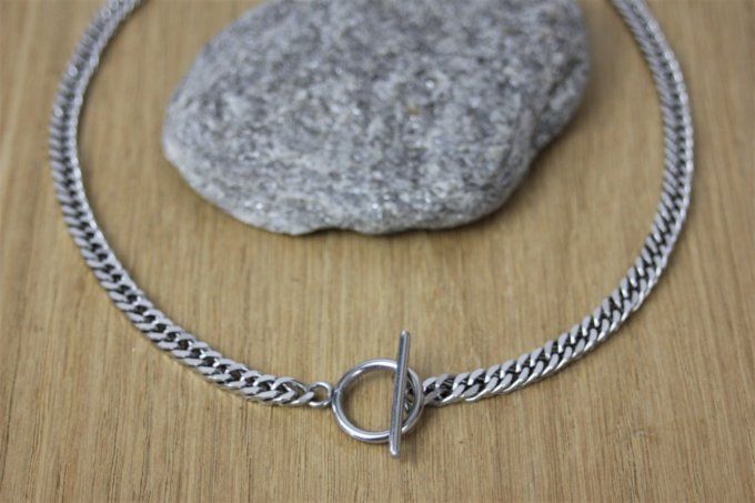 Collier acier inoxydable maillons gourmette fermoir T