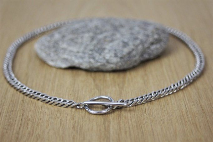 Collier acier inoxydable maillons gourmette fermoir T