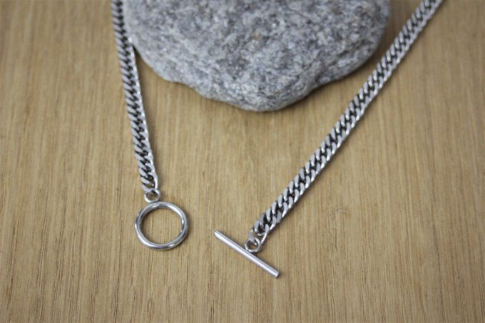 Collier acier inoxydable maillons gourmette fermoir T