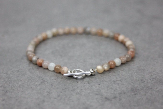 Bracelet pierres de lune multicolores et argent massif