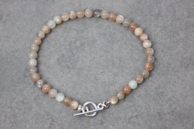 Bracelet pierres de lune multicolores et argent massif