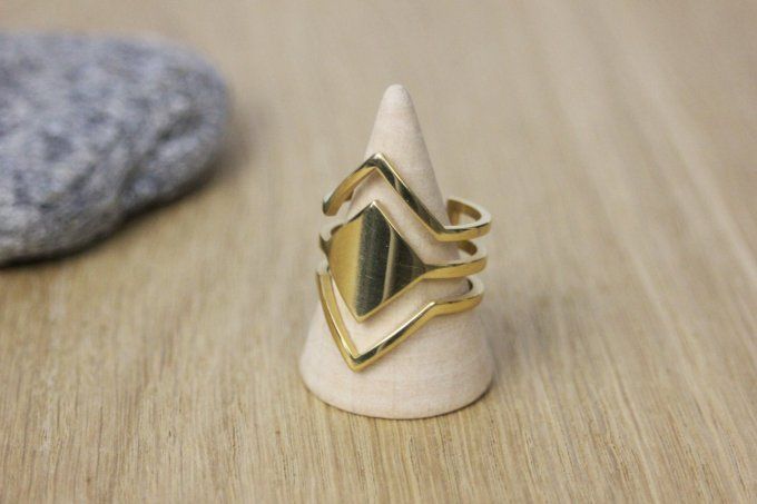 Bague ajustable en acier inoxydable doré losange