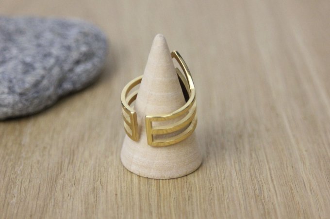 Bague ajustable en acier inoxydable doré losange à graver