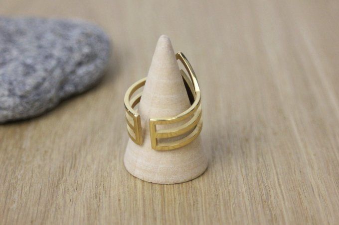 Bague ajustable en acier inoxydable doré losange