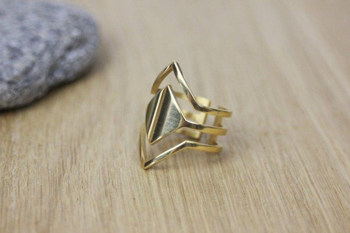 Bague ajustable en acier inoxydable doré losange