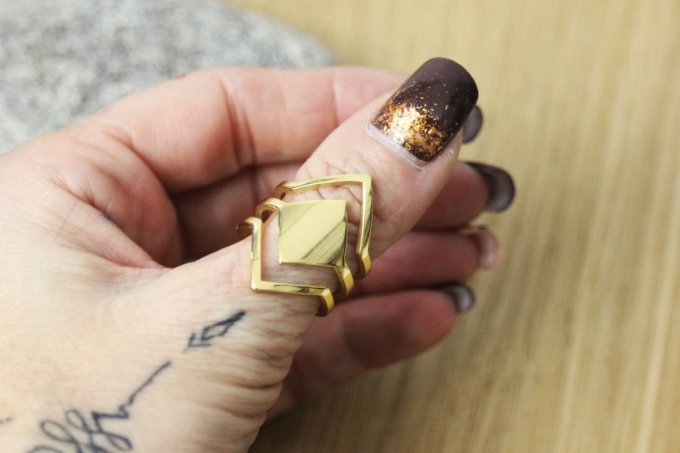 Bague ajustable en acier inoxydable doré losange à graver