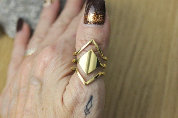 Bague ajustable en acier inoxydable doré losange