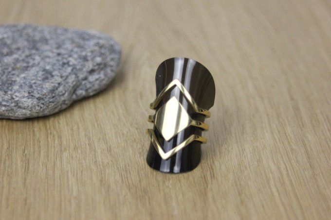 Bague ajustable en acier inoxydable doré losange