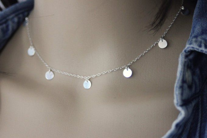 Collier argent massif petites médailles rondes