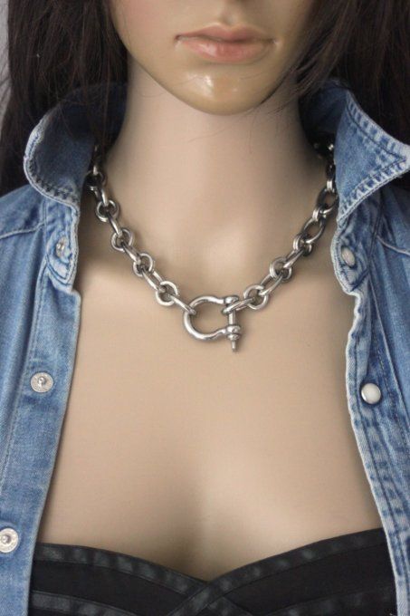 Collier en acier inoxydable gros maillons XL fermoir manille