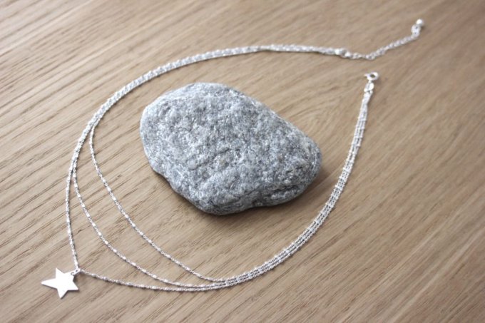 Collier multi-rangs en argent massif triple chaine et pendentif étoile - Copie