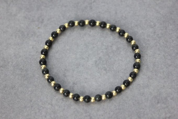 Bracelet perles en obsidienne et perles plaqué or