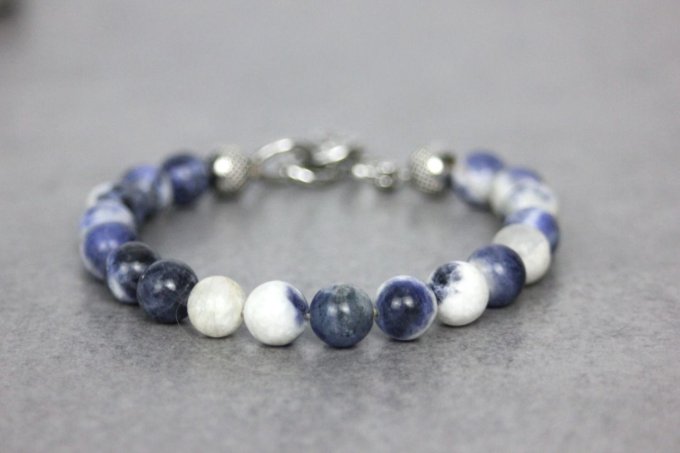 Bracelet perles sodalite et acier inoxydable